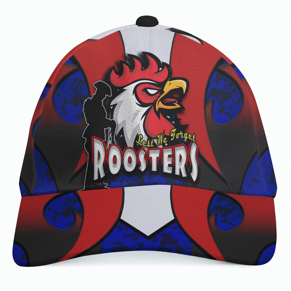 Roosters Rugby Cap - Custom Roosters Remembrance Day And Poppies Cap - Vibe Hoodie Shop