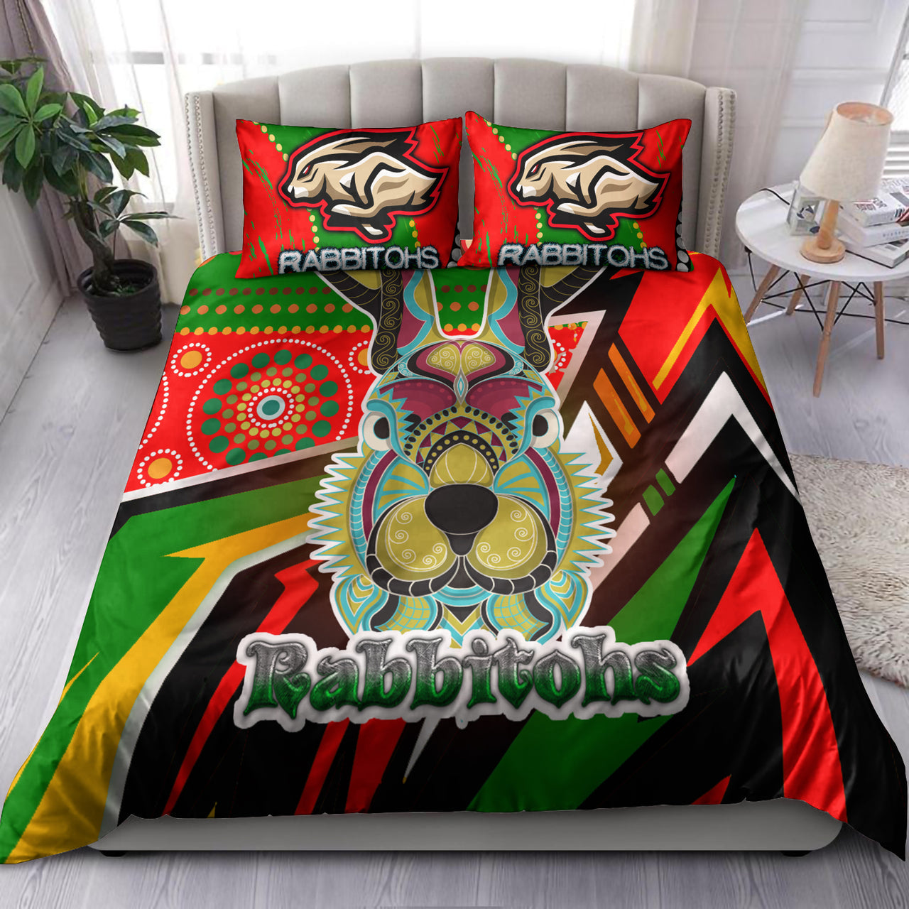 Rabbitohs Rugby Bedding Set - Indigenous Rabbitohs Soul RLT13 - Vibe Hoodie Shop