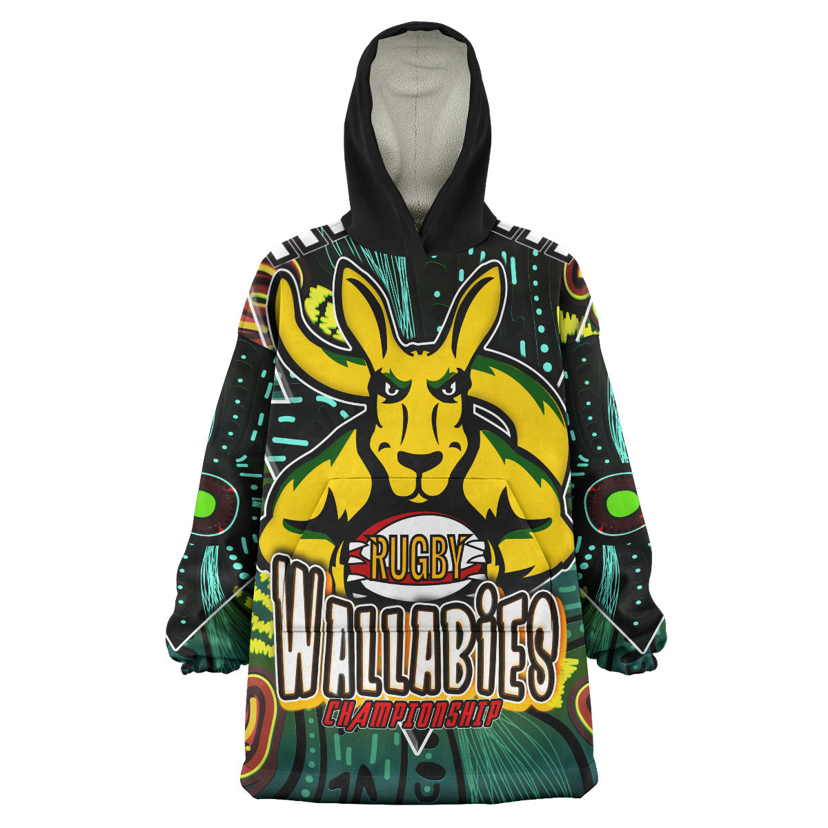 Wallabies Rugby Snug Hoodie - Custom Kangaroo Rugby Championship Sport Aboriginal Culture Personalised Player And Number Wearable Blanket Hoodie - Vibe Hoodie Shop