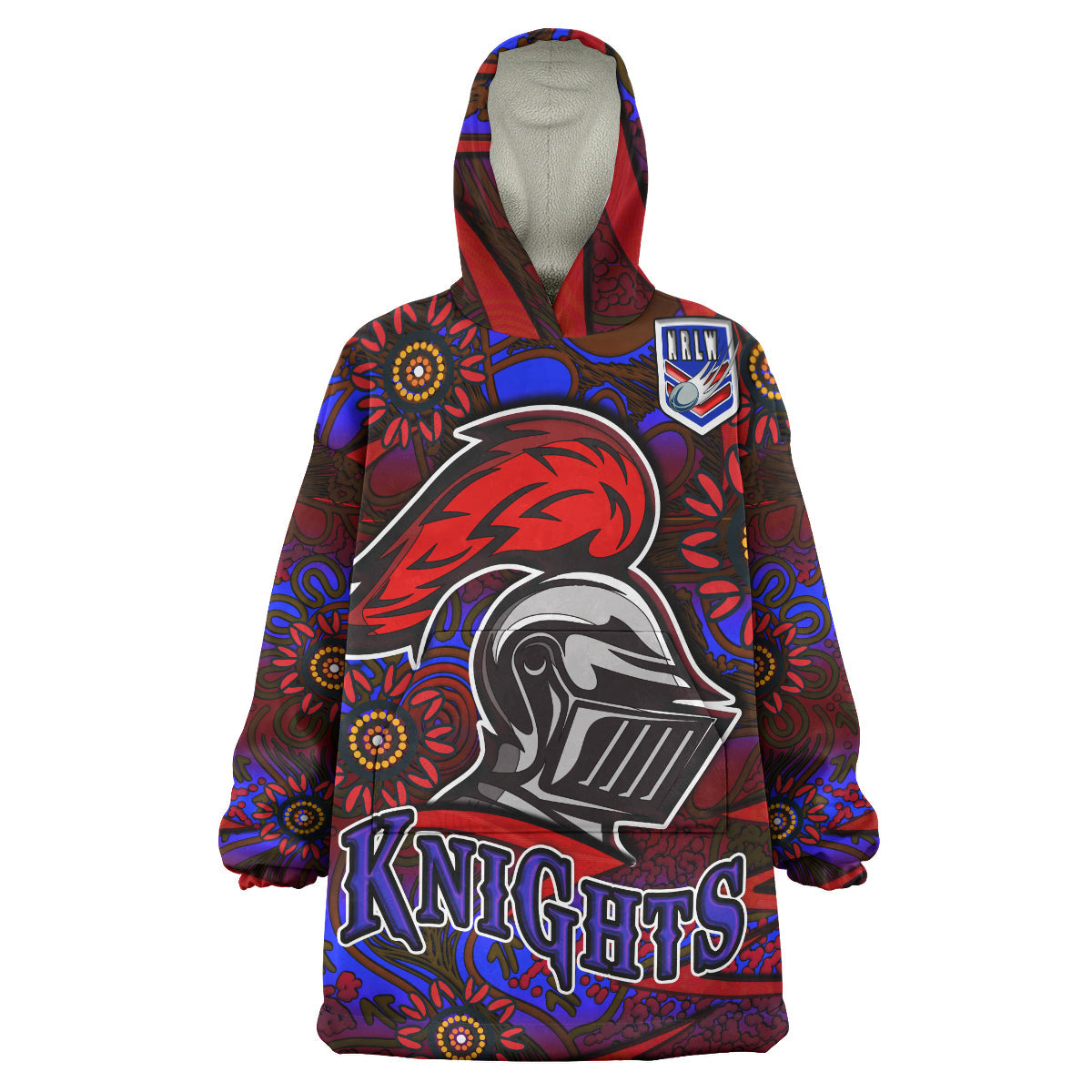 NRLW Knights Rugby Snug Hoodie - Custom Knights Women's Rugby League Aboriginal Style Player And Number Woman Wearable Blanket Hoodie - Vibe Hoodie Shop
