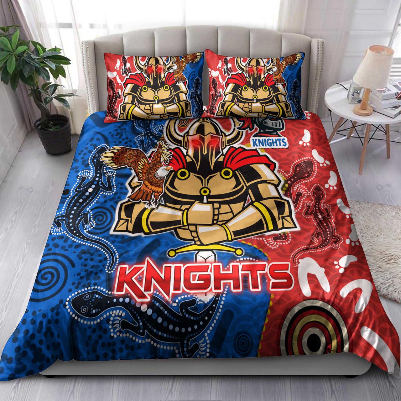 Knights Aboriginal Rugby Bedding Set - Custom Indigenous Knights With Aussie Lizard and Eagle RLT13 - Vibe Hoodie Shop