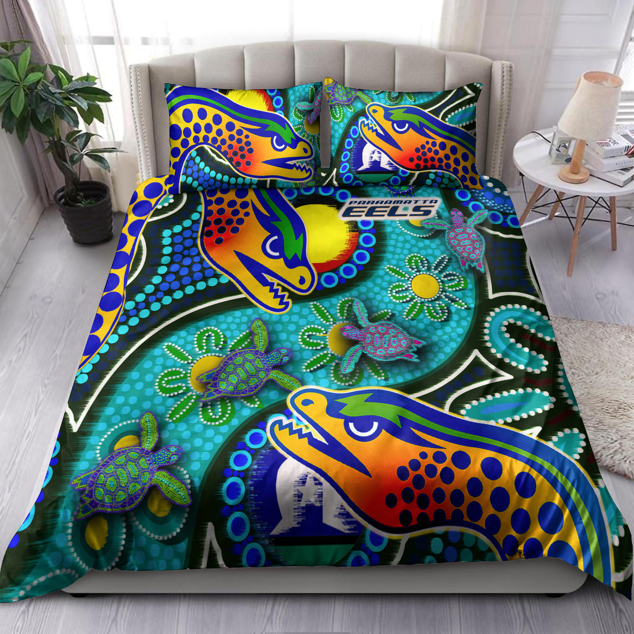 Eels Rugby Bedding Set - Indigenous Eels With Aboriginal and Torres Strait Islanders Flag RLT13 - Vibe Hoodie Shop