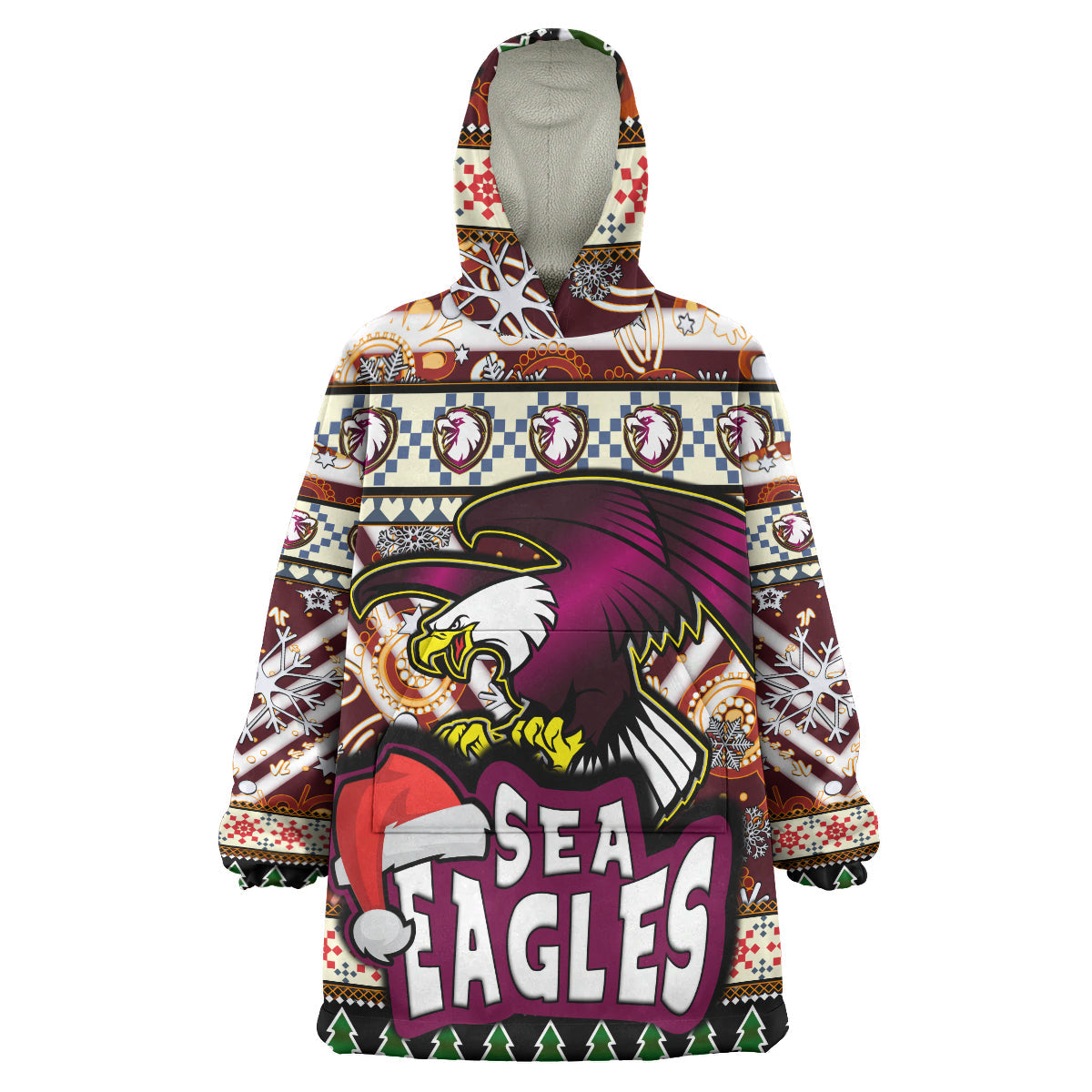 Sea Eagle Rugby Christmas Snug Hoodie - Custom Xmas Sea Eagle Christmas Balls, Snowflake With Aboriginal Patterns Wearable Blanket Hoodie - Vibe Hoodie Shop
