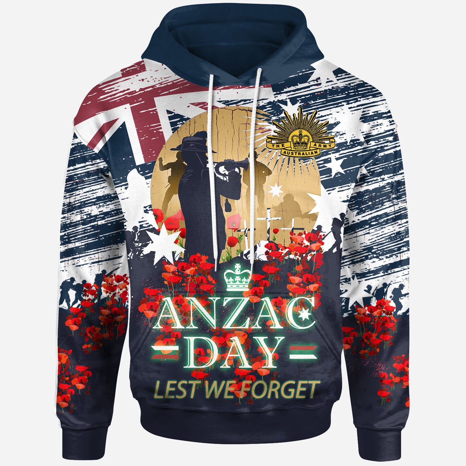 Australia Anzac Day Blue Custom Hoodie - Remembrance Poppy Lest We Forget - Vibe Hoodie Shop