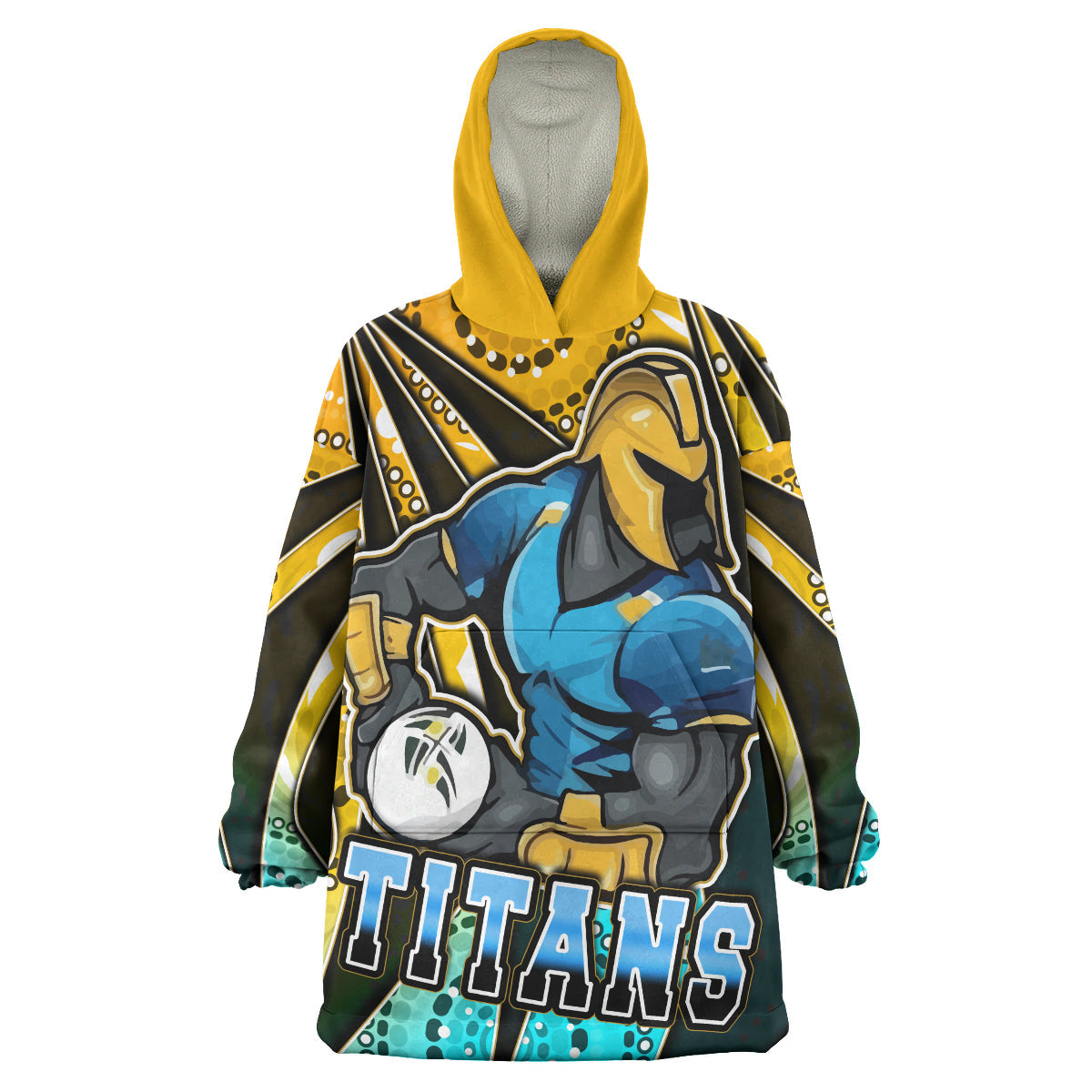 Titans Rugby Snug Hoodie - Custom Titans Rugby Ball Aboriginal Style Personalised Player And Number Wearable Blanket Hoodie - Vibe Hoodie Shop