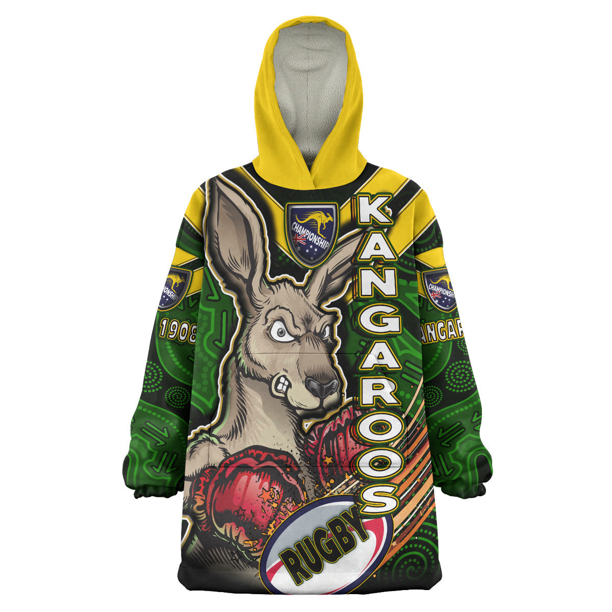 Kangaroos Rugby Snug Hoodie - Custom Kangaroo Rugby League Sport Style Aboriginal Culture Personalised Player And Number Wearable Blanket Hoodie - Vibe Hoodie Shop