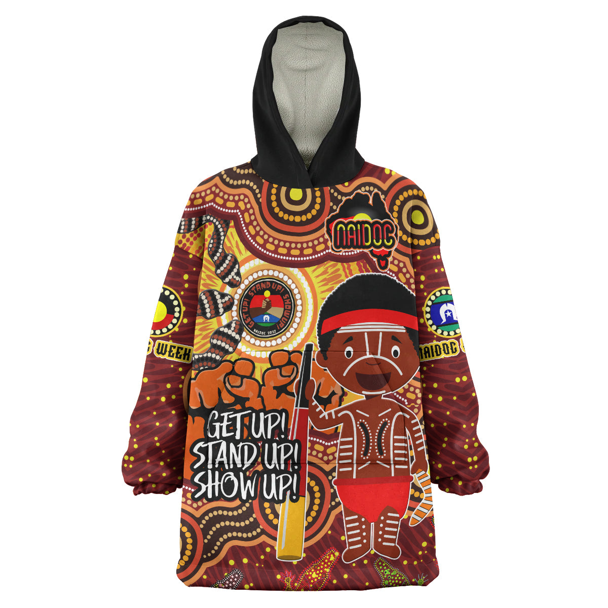 Australia NAIDOC Week 2023 Wearable Blanket Hoodie - Aussie Naidoc Boy With Animals In Aboriginal Inspired And Torres Strait Islander Culture Wearable Blanket Hoodie - Vibe Hoodie Shop