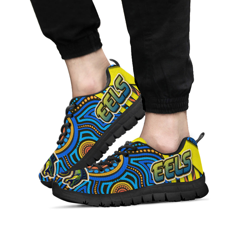 Eels Rugby Sneakers - Electric Eel With Aboriginal Patterns Sneakers - Vibe Hoodie Shop