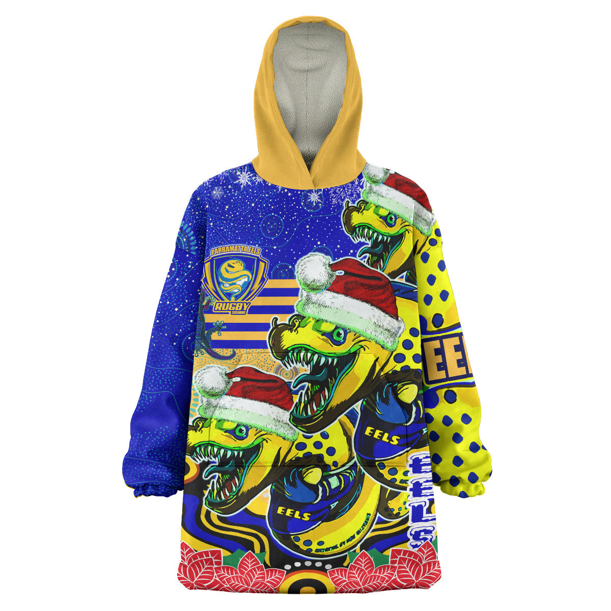 Parramatta Eels Rugby Christmas Snug Hoodie - Custom Christmas Super Eels Squad Indigenous Wearable Blanket Hoodie - Vibe Hoodie Shop