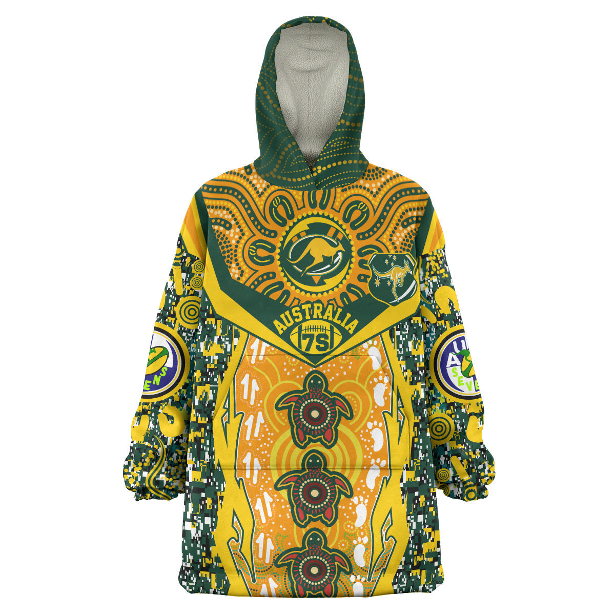 Australian Rugby Sevens Men's Squad Unisex Snug Hoodie - Custom Aussie 7s Arcade Patterns With Aboriginal Turtles Wearable Blanket Hoodie - Vibe Hoodie Shop