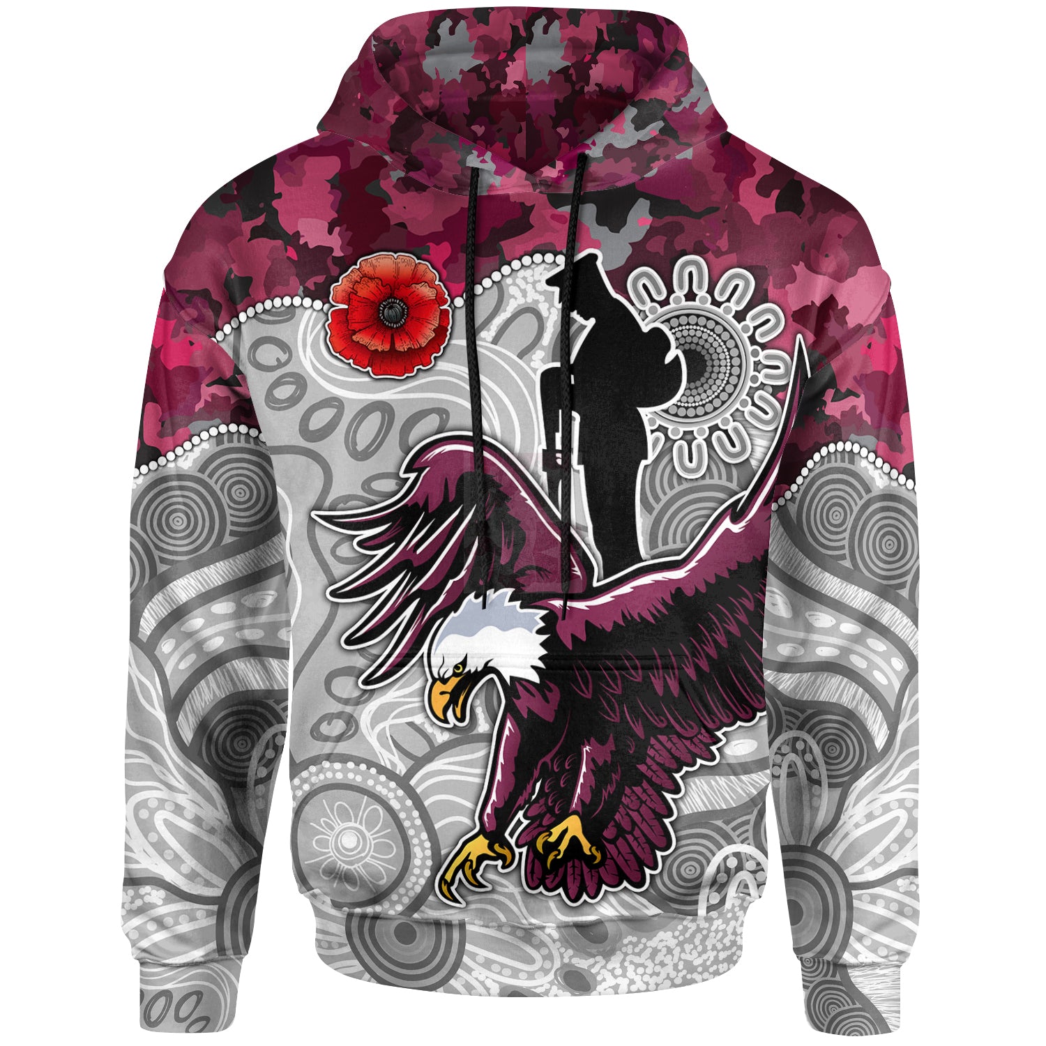 Australia Sydney's Northern Beaches Anzac Hoodie - Aboriginal Inspired Anzac Eagle Hoodie - Vibe Hoodie Shop