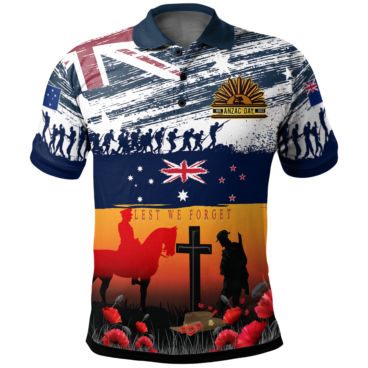 Australian and New Zealand Army Corps Anzac Day Polo Shirt - For The Fallen, Lest We Forget - Vibe Hoodie Shop