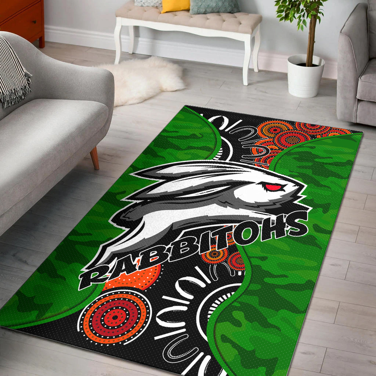 Rabbitohs Rugby Area Rug - Custom Rabbitohs Indigenous Energy Area Rug LT10 - Vibe Hoodie Shop