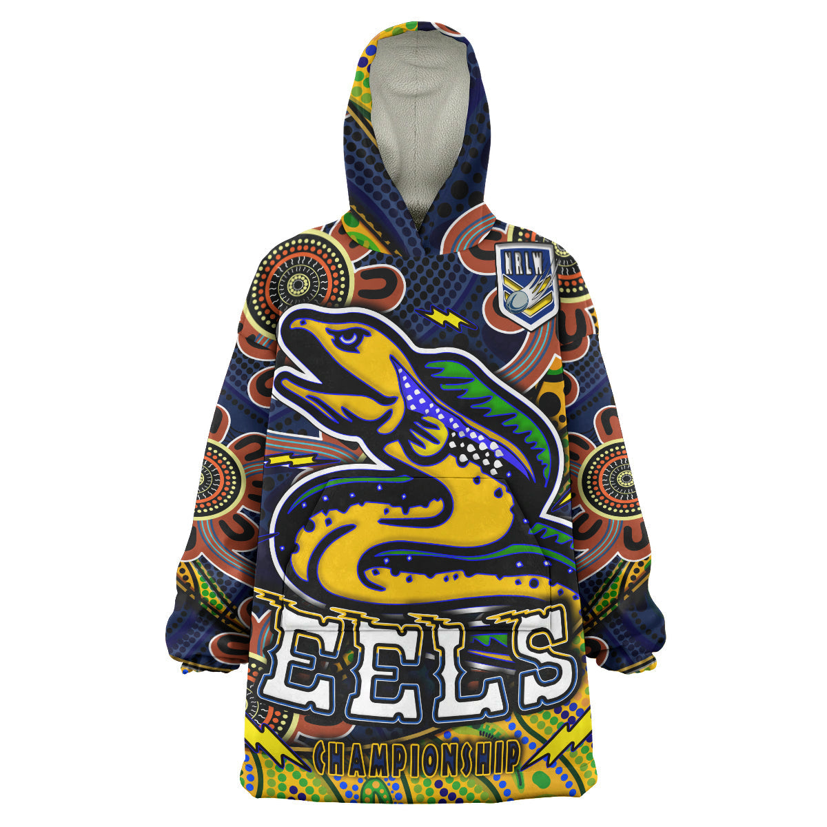 NRLW Eels Rugby Snug Hoodie - Custom Eels Women's Rugby League With Aboriginal Style Player And Number Wearable Blanket Hoodie - Vibe Hoodie Shop