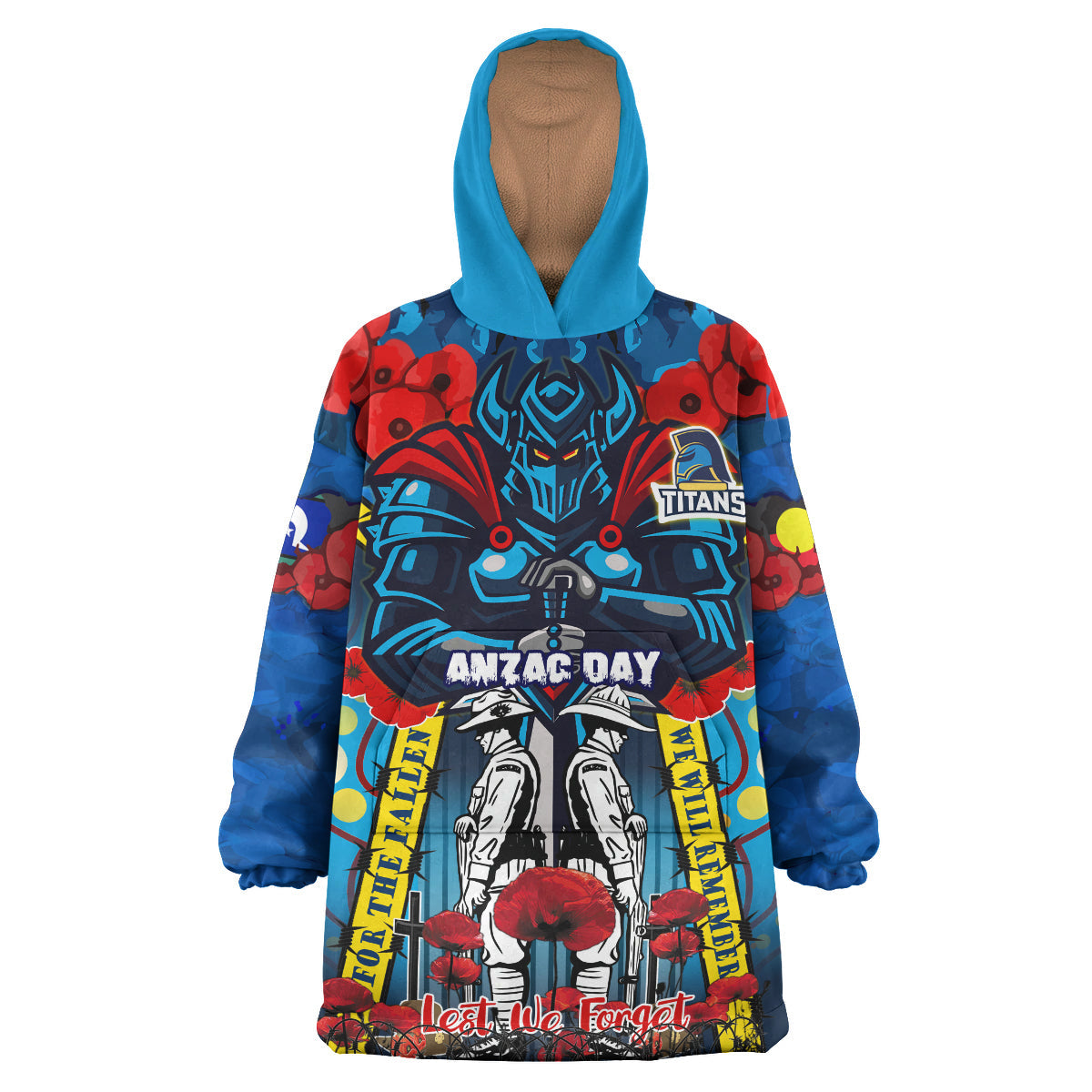 Titans Aboriginal Rugby Anzac Watercolour Snug Hoodie - Remembrance Indigenous Titans With Poppy Flower Wearable Blanket Hoodie RLT14 - Vibe Hoodie Shop