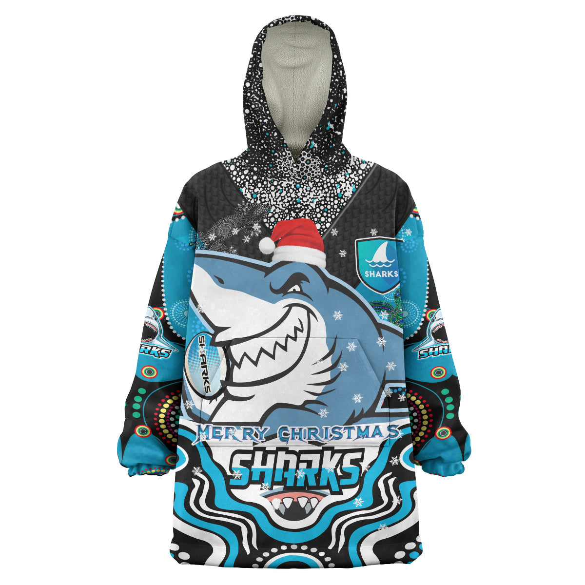 Sharks Rugby Christmas Snug Hoodie - Custom Christmas Super Sharks Indigenous Wearable Blanket Hoodie - Vibe Hoodie Shop