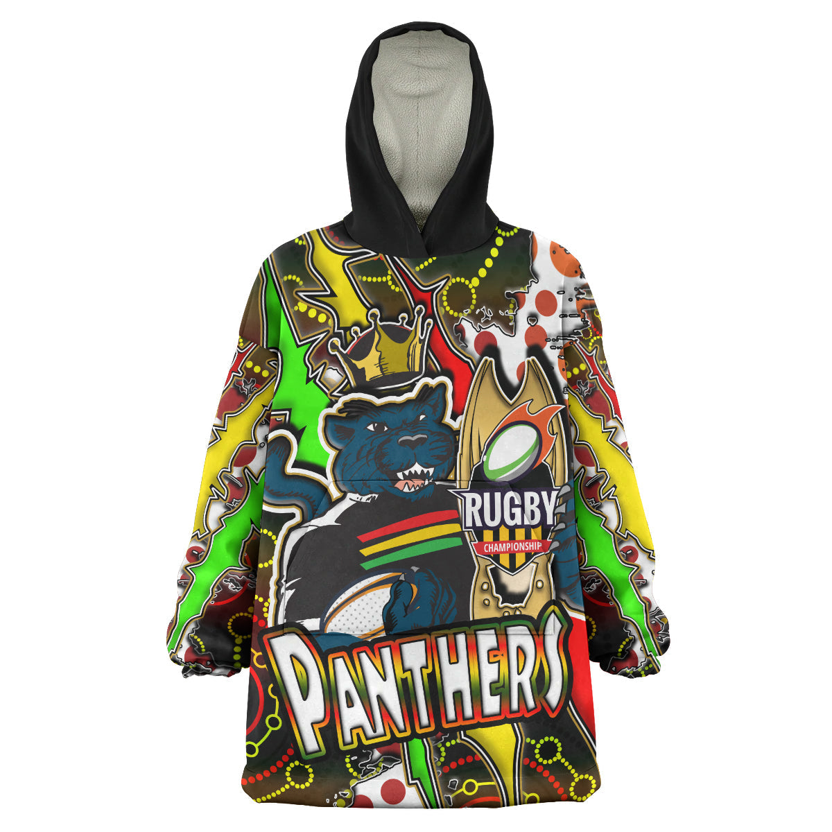 Panthers Rugby Snug Hoodie - Custom Panthers Rugby NRL Grand Final Aboriginal Art Personalised Player And Number Wearable Blanket Hoodie - Vibe Hoodie Shop