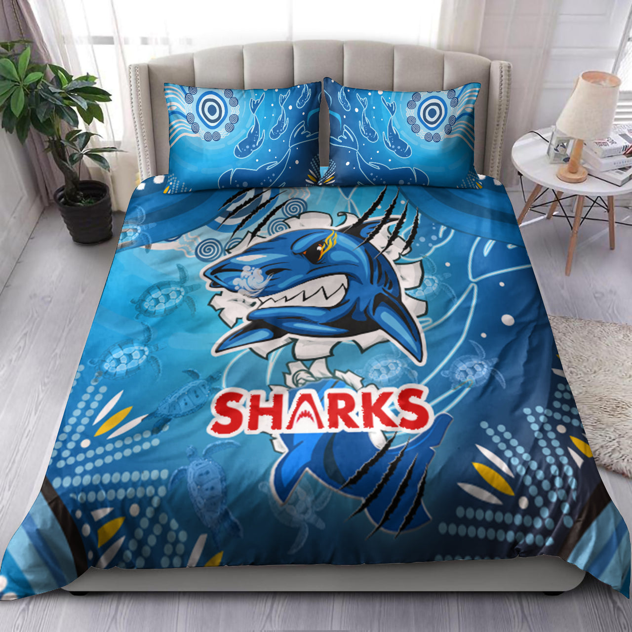 Sharks Aboriginal Custom Rugby Bedding Set - The Indigenous Sharks Scratch Style RLT13 - Vibe Hoodie Shop