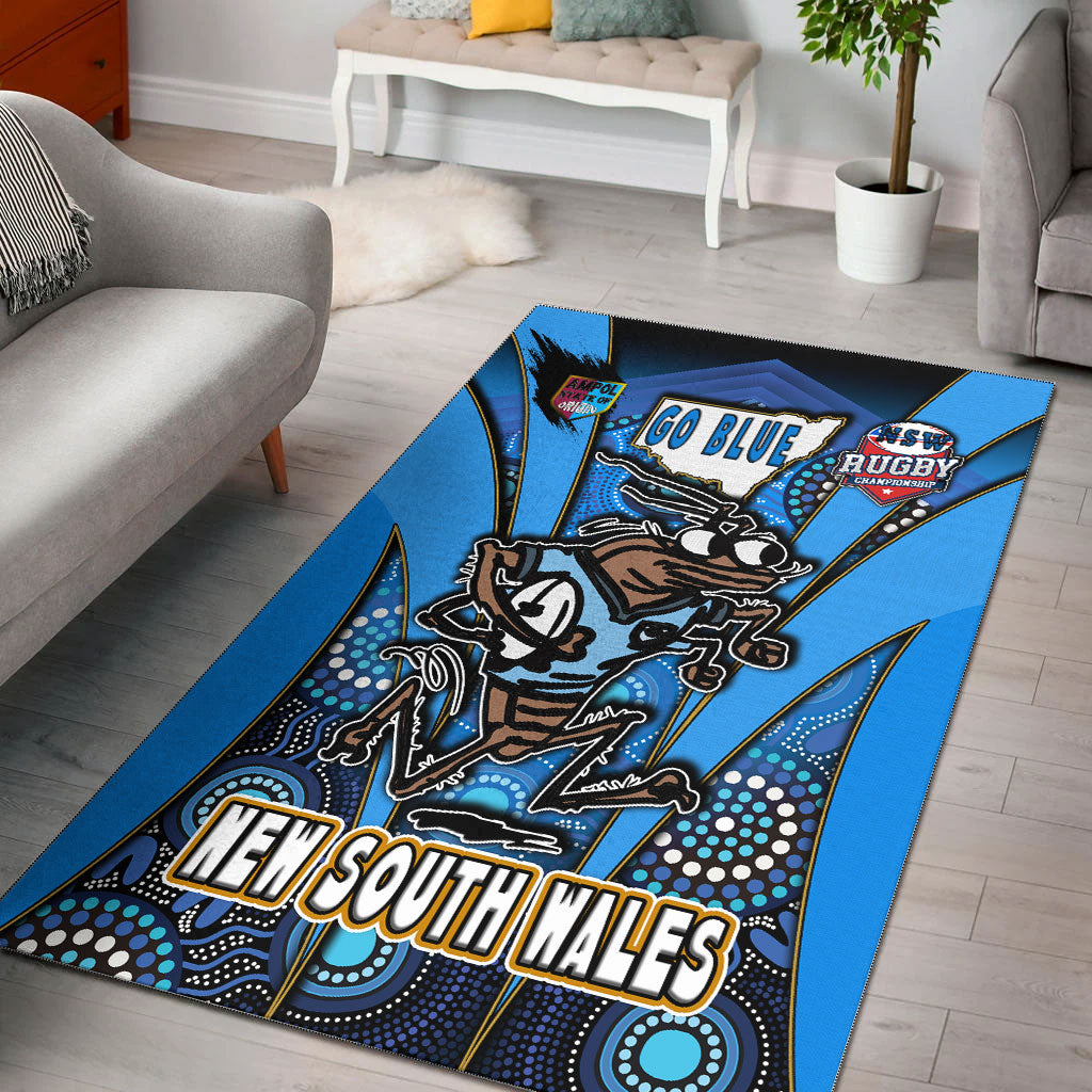 New South Wales Rugby League Team Area Rug - New South Wales Blues Mascot With Aboriginal Art STATE OF ORIGIN Area Rug - Vibe Hoodie Shop