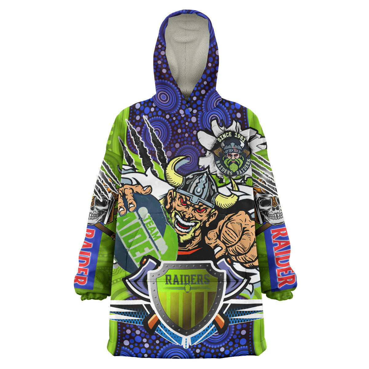 Canberra Raiders Rugby Custom Aboriginal Snug Hoodie - The Indigenous Vikings Power Scratch Style Wearable Blanket Hoodie - Vibe Hoodie Shop