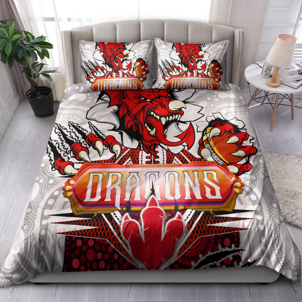 St. George Aboriginal Rugby Bedding Set - Custom Indigenous Super Dragons Scratch Style RLT13 - Vibe Hoodie Shop