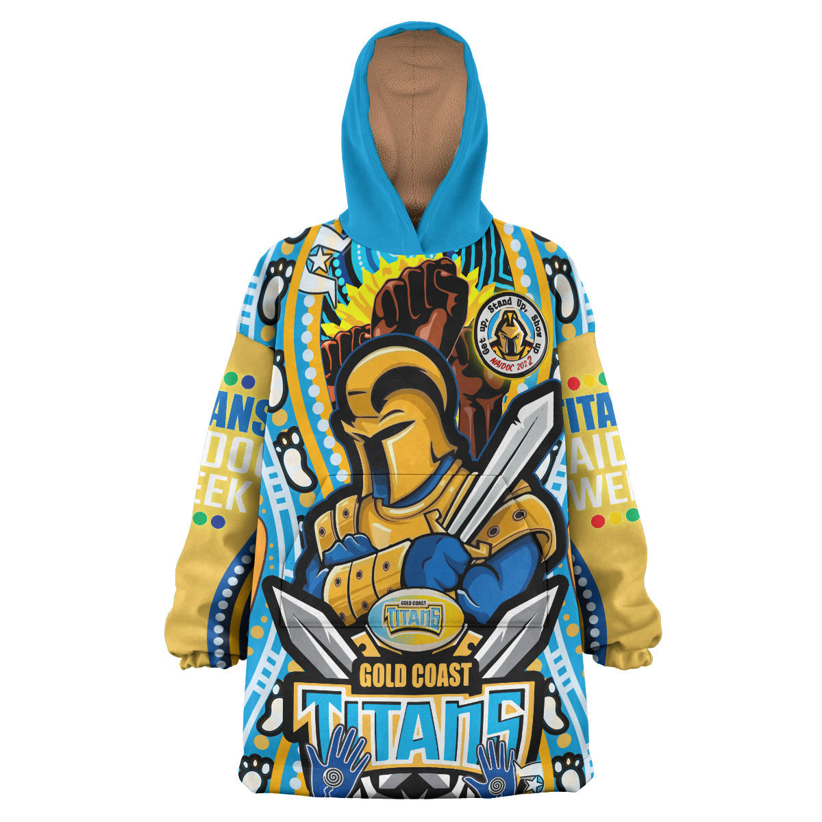 Titans Rugby Naidoc Week Aboriginal Snug Hoodie - Gold Coast Titans Rugby Ball Get up! Stand up! Show up! Wearable Blanket Hoodie RLT14 - Vibe Hoodie Shop
