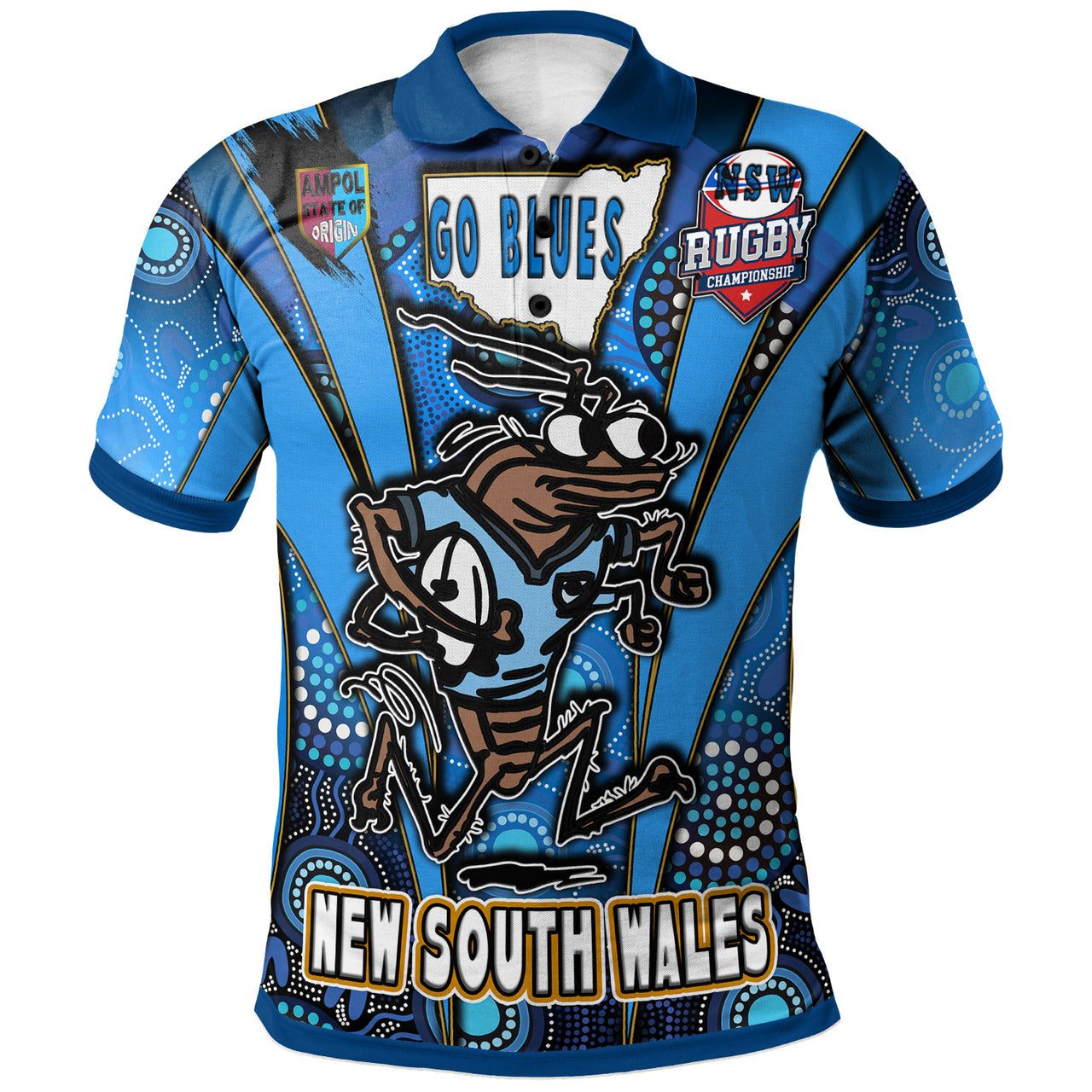 New South Wales Rugby League Team Polo Shirt - Custom New South Wales Blues Mascot With Aboriginal Art STATE OF ORIGIN Polo Shirt RLT12 - Vibe Hoodie Shop