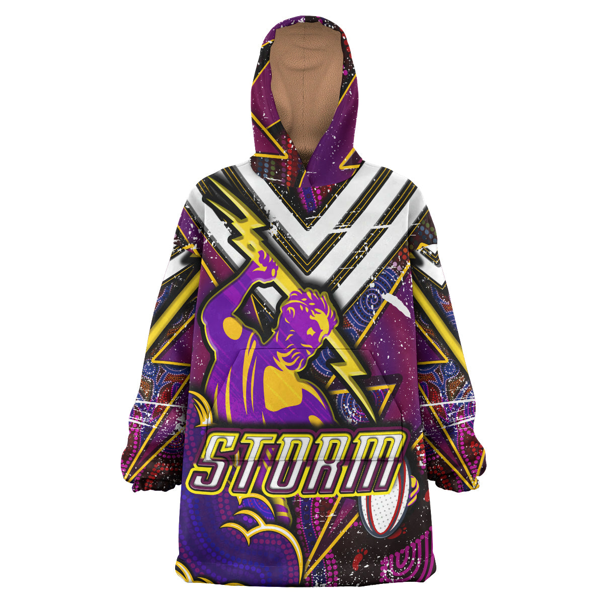 Storm Rugby Snug Hoodie - Custom Storm And Thunder Aboriginal Style Of Dot Background Personalised Player And Number Wearable Blanket Hoodie RLT14 - Vibe Hoodie Shop