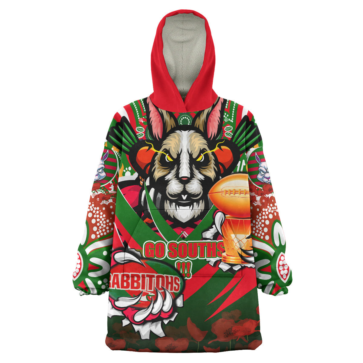 Rabbitohs Premierships Rugby Snug Hoodie - Custom Go Rabbitohs Champion Claw Scratch Aboriginal Culture Wearable Blanket Hoodie - Vibe Hoodie Shop