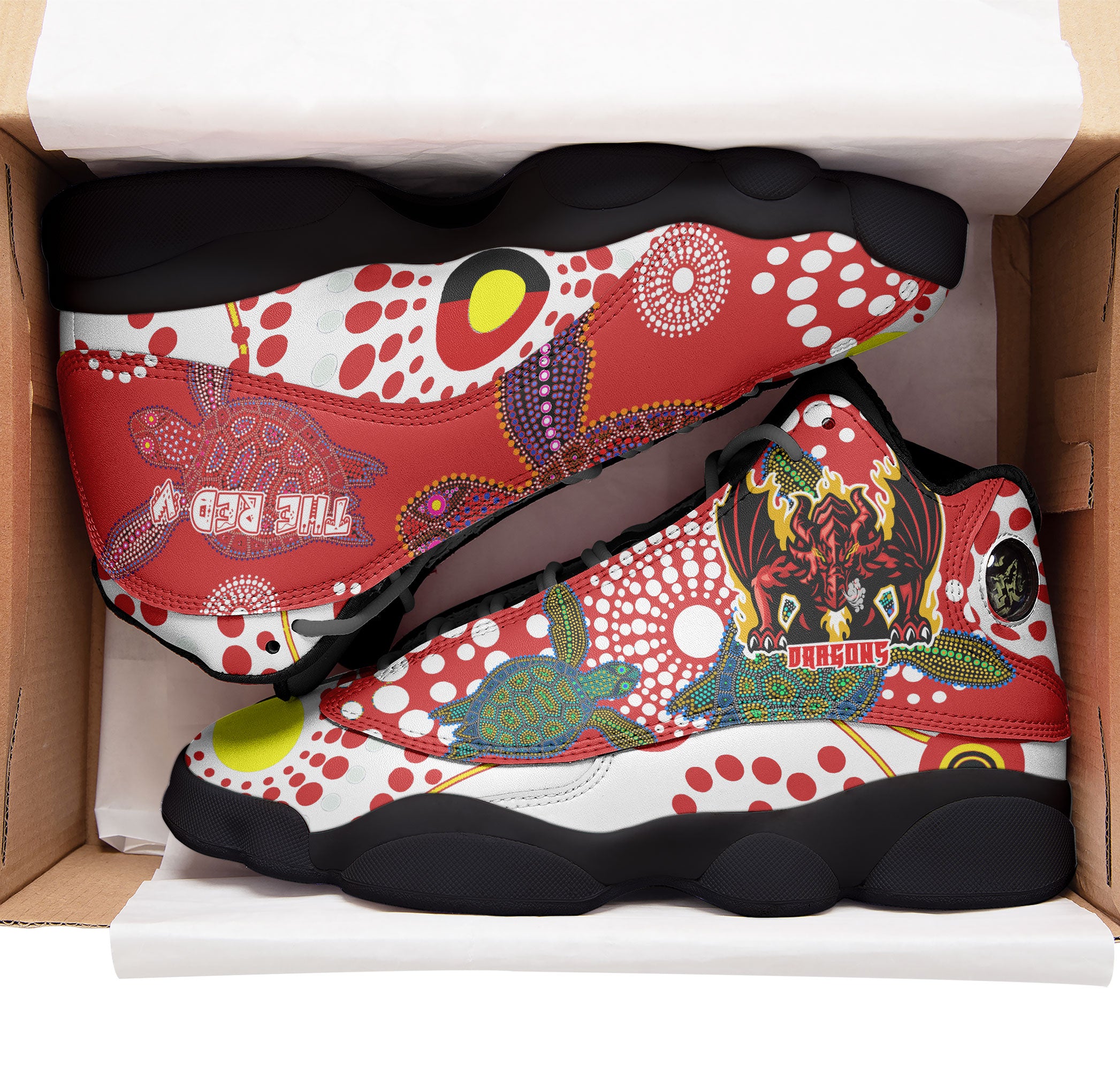 St. George Rugby High Top Basketball Shoes J13 - Custom The RED V With Aboriginal And Torres Strait Islander Culture Sneakers J13 - Vibe Hoodie Shop