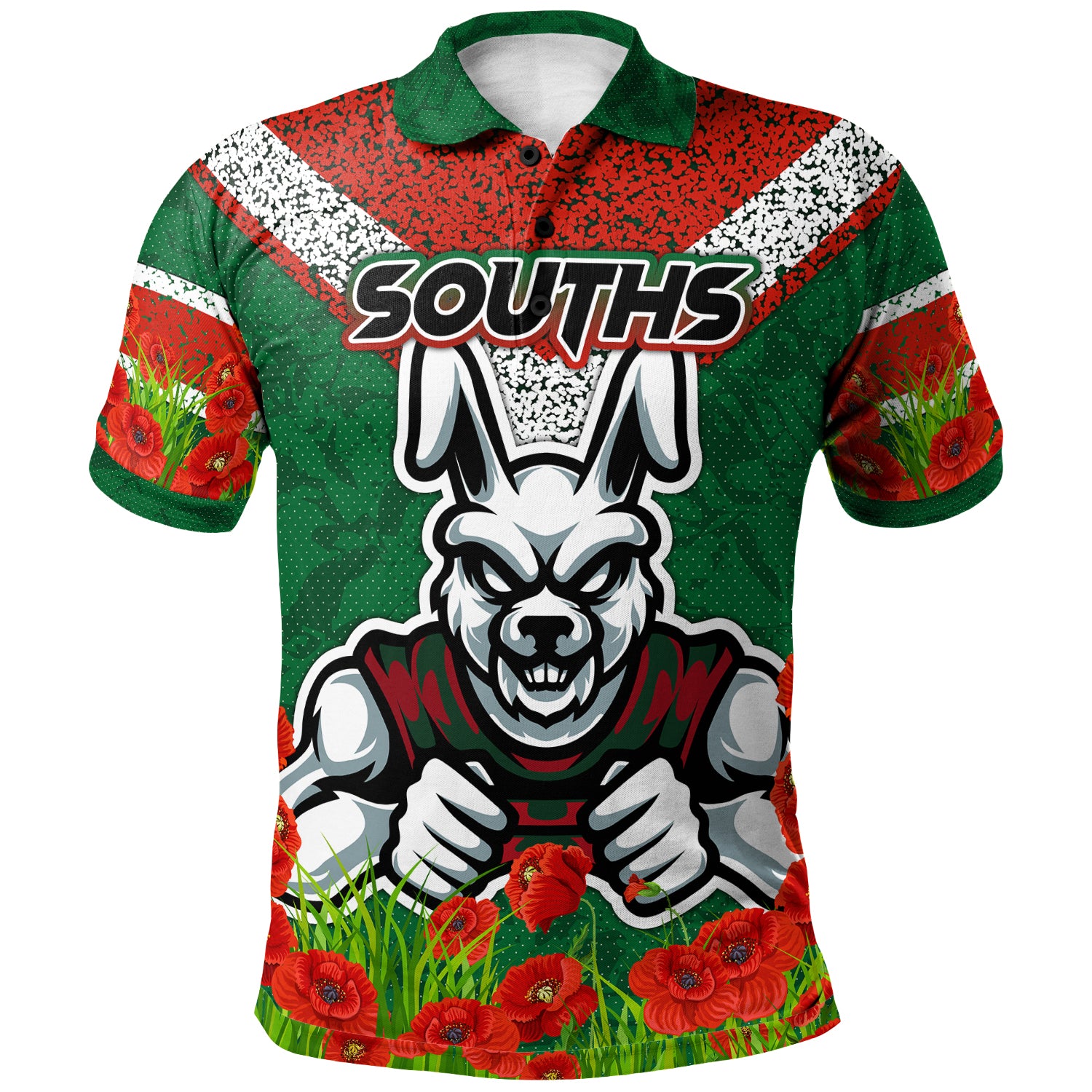 Australia South Sydney Anzac Polo Shirt - Custom Souths with Anzac Poppy Polo Shirt - Vibe Hoodie Shop