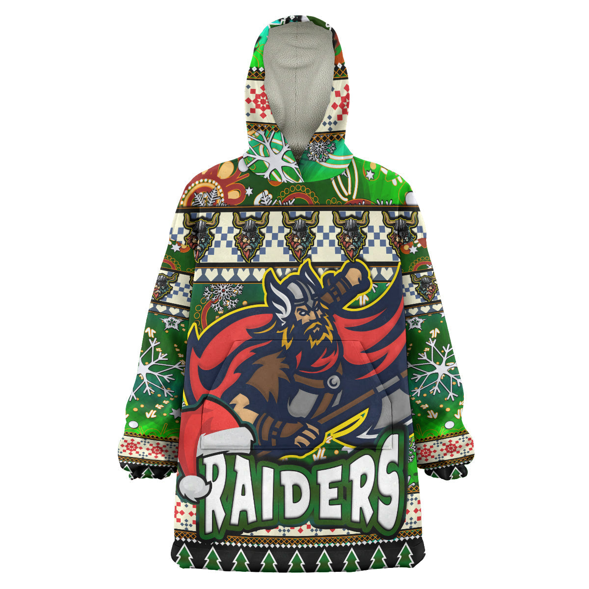 Raider Rugby Christmas Snug Hoodie - Custom Xmas Raider Christmas Balls, Snowflake With Aboriginal Patterns Wearable Blanket Hoodie - Vibe Hoodie Shop