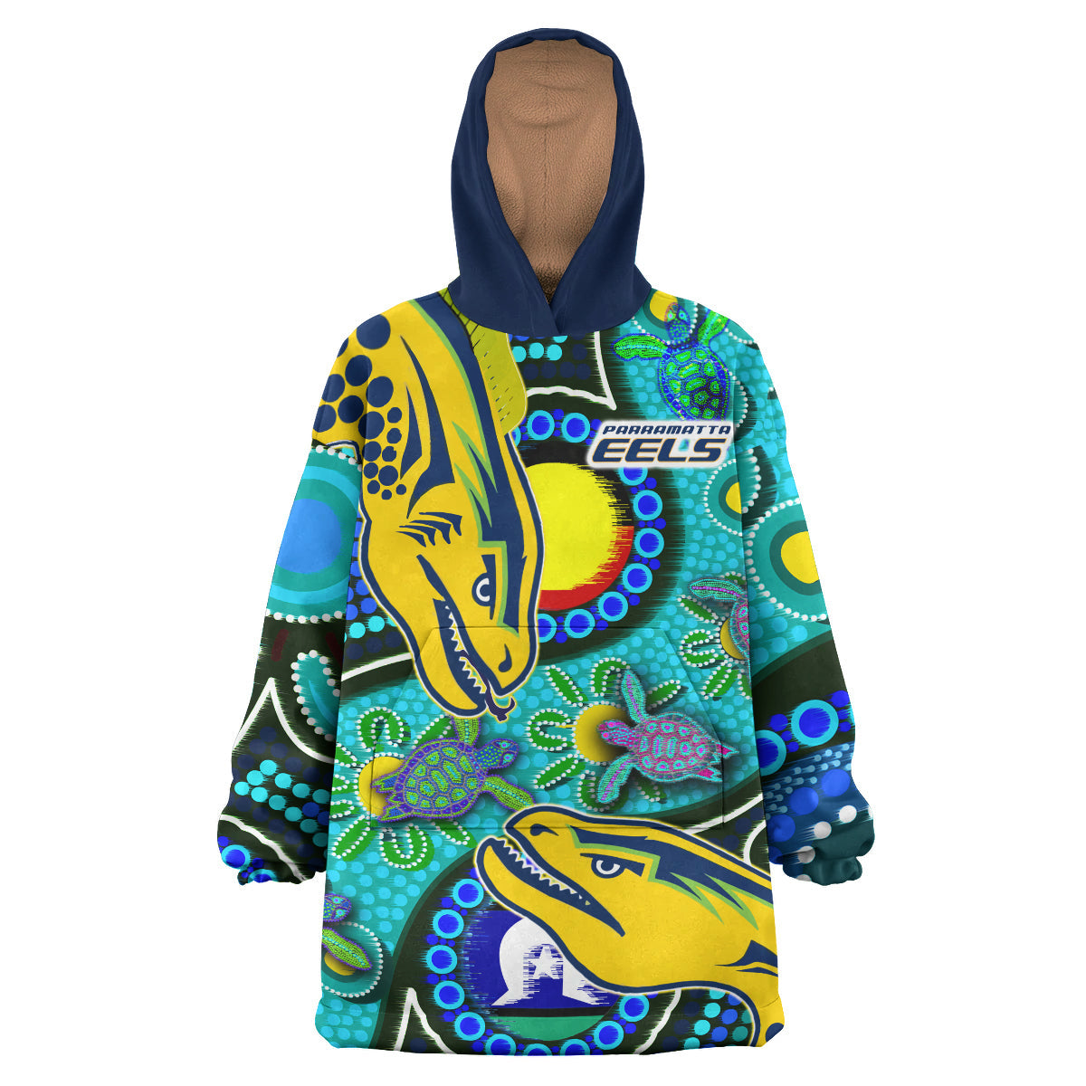 Parramatta Eels Rugby Snug Hoodie - Custom Indigenous Parramatta Eels With Aboriginal and Torres Strait Islander Flag Wearable Blanket Hoodie RLT14 - Vibe Hoodie Shop