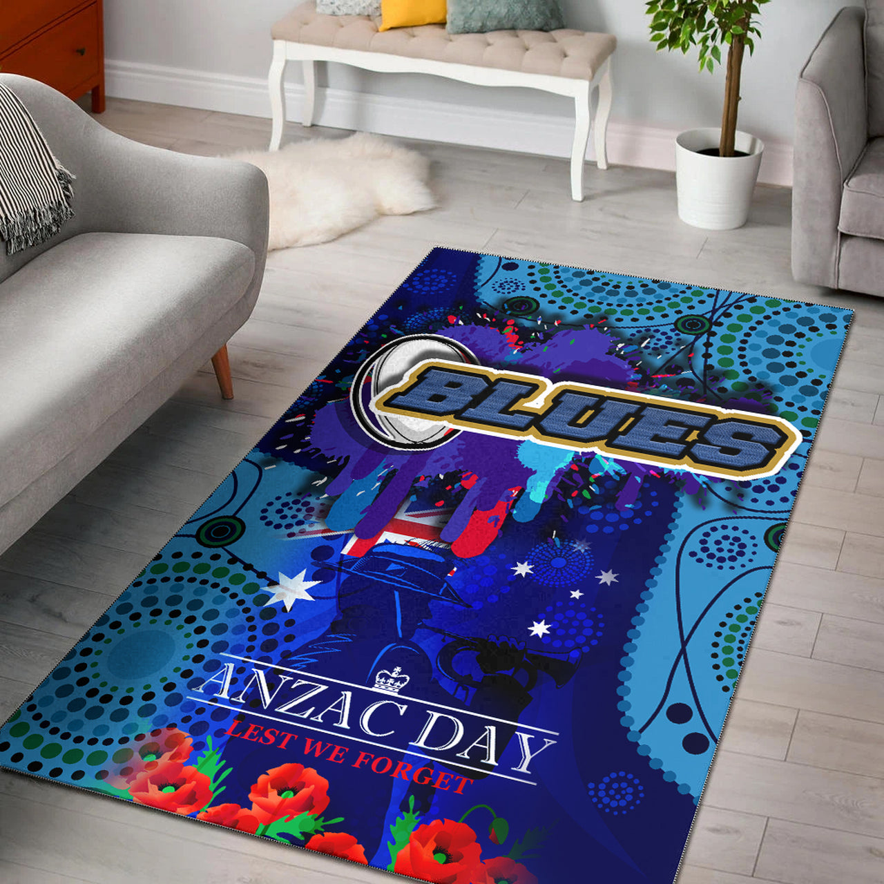 Blues Rugby Area Rug - Aboriginal ANZAC Day '' Lest We Forget '' Color Drawing Patterns Area Rug RLT12 - Vibe Hoodie Shop