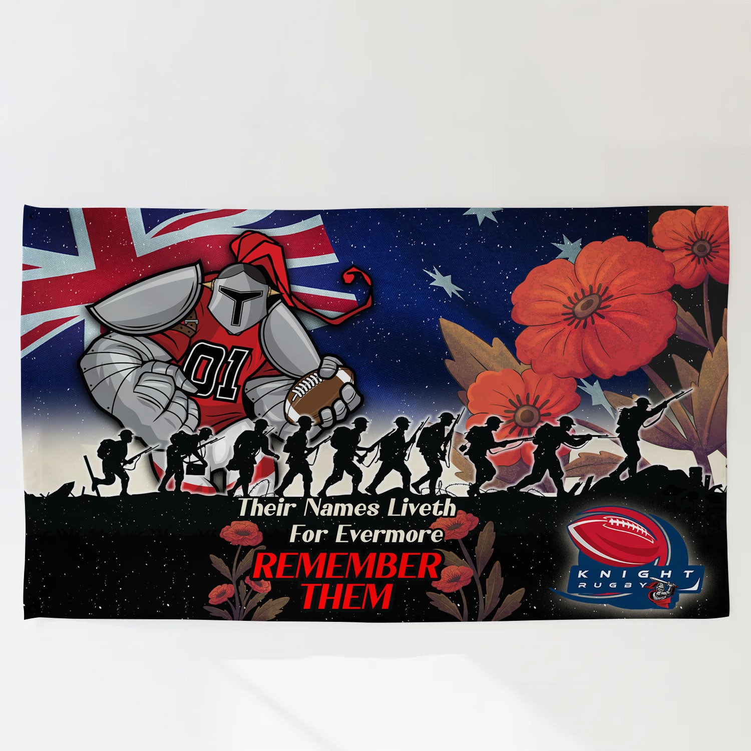 Knights Rugby Flag - REMEMBER THEM Red Poppy Flowers Flag - Vibe Hoodie Shop