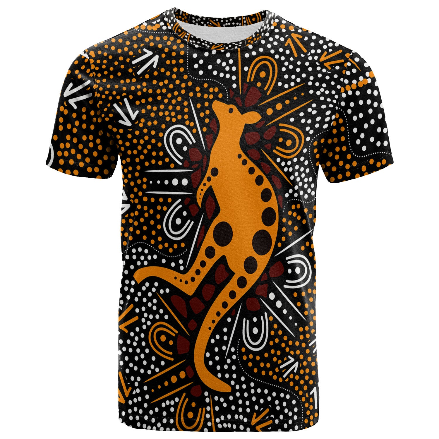 Australia Aboriginal Inspired Custom T-shirt - Indigenous Aboriginal Inspired art background with kangaroo - Vibe Hoodie Shop
