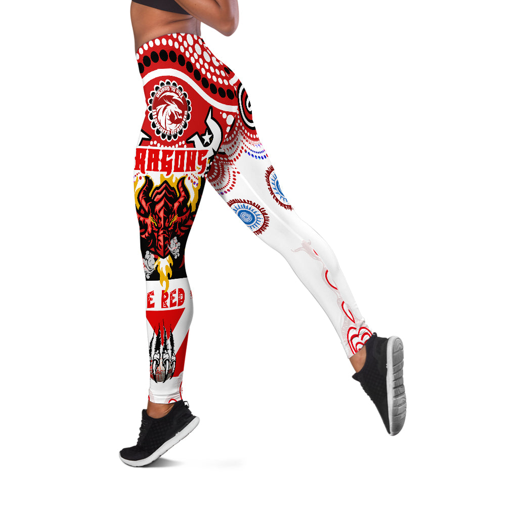 St. George Rugby Indigenous Leggings - The RED V With Aboriginal And Torres Strait Islander Culture Leggings - Vibe Hoodie Shop