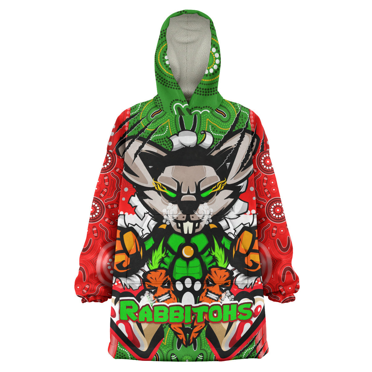 Rabbitohs Aboriginal Rugby Snug Hoodie - Rabbitohs Stand Above the Rest Scratch Style Wearable Blanket Hoodie - Vibe Hoodie Shop