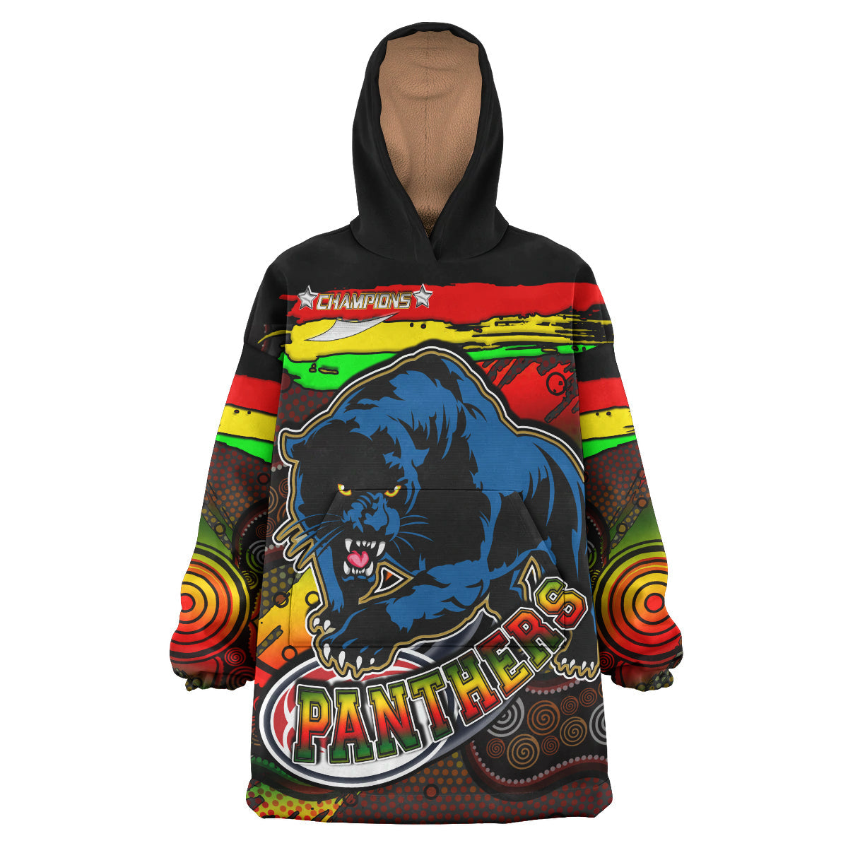 Panthers Rugby Snug Hoodie - Custom Panther With Aboriginal Style Of Dot Painting Personalised Player And Number Wearable Blanket Hoodie RLT14 - Vibe Hoodie Shop