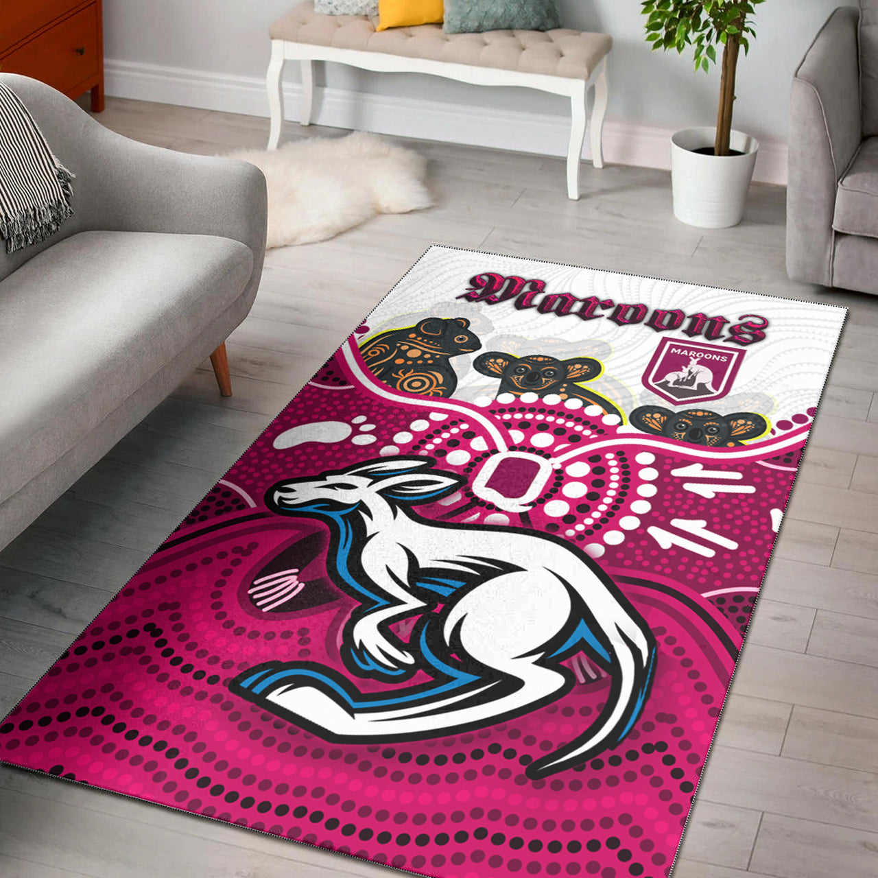 Maroons Rugby Aboriginal Custom Area Rug - The Cane Toads With Indigenous Koala RLT13 - Vibe Hoodie Shop