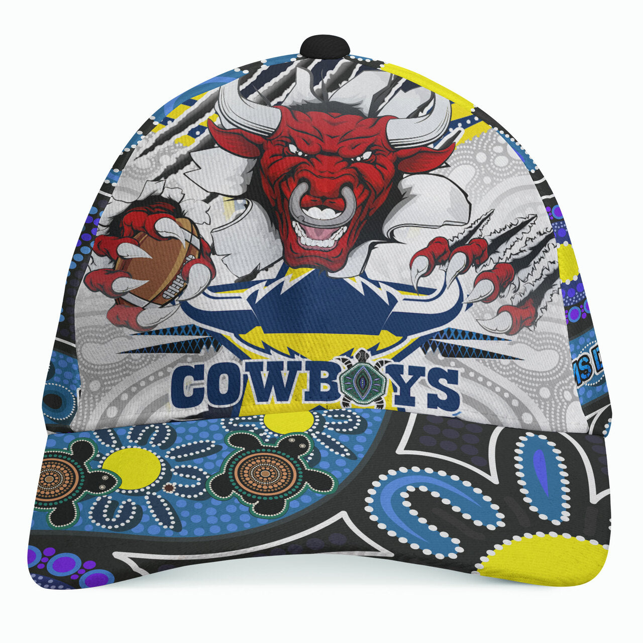 Cowboys Rugby Custom Aboriginal Cap - Indigenous Queensland Super Cows With Sea Turtle Scratch Style RLT13 - Vibe Hoodie Shop