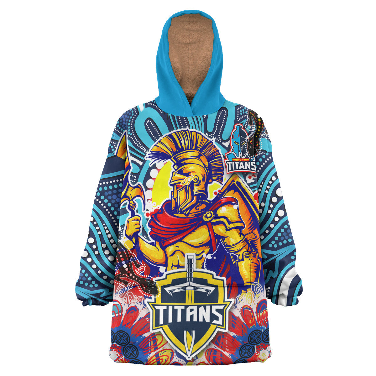 Titans Aboriginal Rugby Snug Hoodie - The Indigenous Titans Warriors With Aboriginal Lizard And Sun Wearable Blanket Hoodie RLT14 - Vibe Hoodie Shop