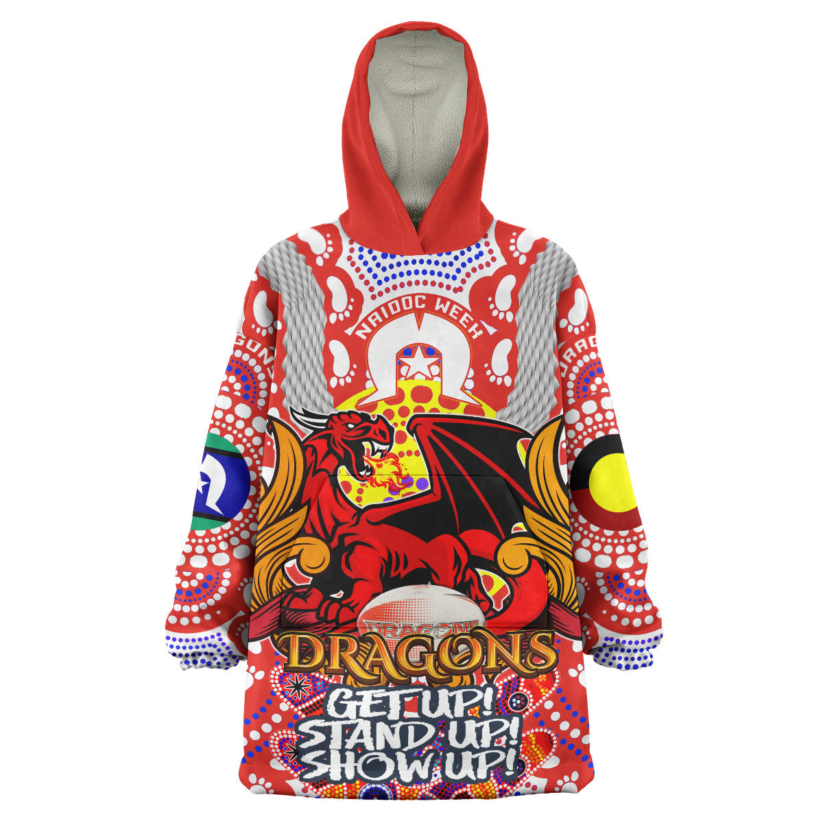 St.George Rugby Naidoc Week Snug Hoodie - Custom Indigenous Dragons Get Up! Stand Up! Show Up! Wearable Blanket Hoodie - Vibe Hoodie Shop