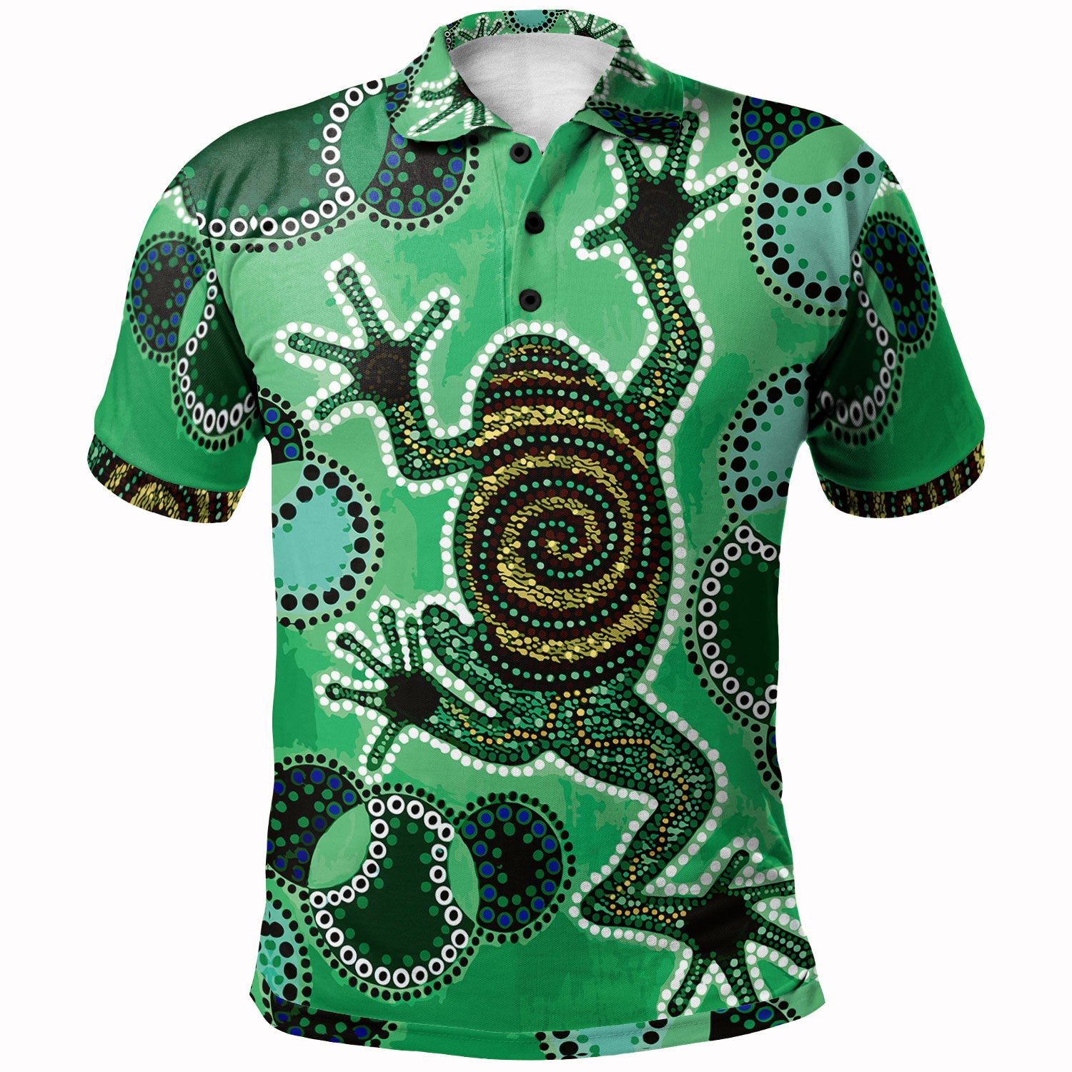 Australia Aboriginal Inspired Custom Polo Shirt - Indigenous Green Frog Watercolor Dot Art Painting - Vibe Hoodie Shop