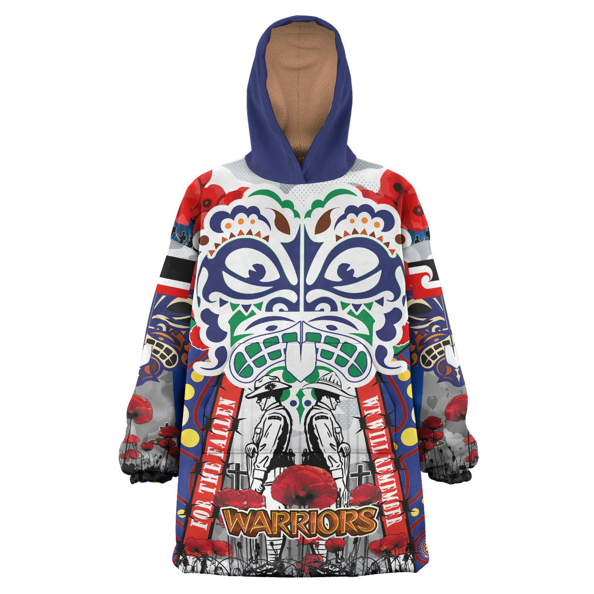 Warriors Rugby Anzac Watercolor Custom Snug Hoodie - Remembrance New Zealand Warriors With Maori Tino Rangatiratanga Flag Wearable Blanket Hoodie RLT14 - Vibe Hoodie Shop