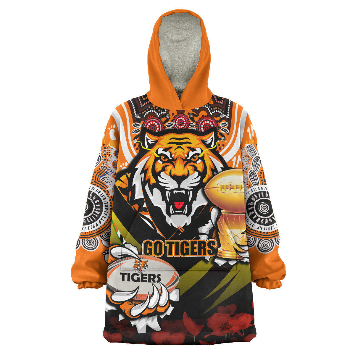 Tigers Premierships Rugby Snug Hoodie - Custom "Go Tigers!" Champion Claw Scratch Aboriginal Culture Wearable Blanket Hoodie - Vibe Hoodie Shop