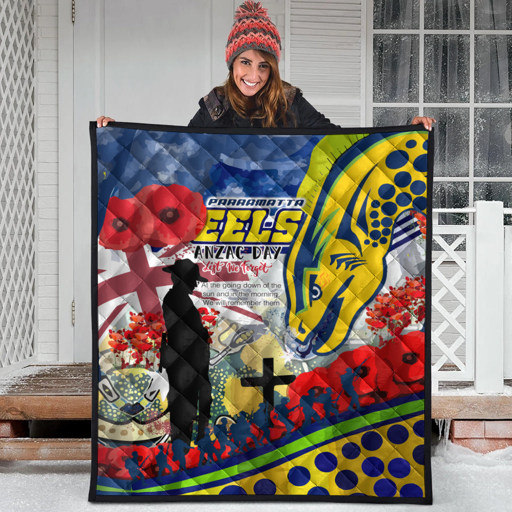 Eels Rugby Australia Anzac Day Quilt - Custom Remembrance Lest We Forget Eels With Anzac Poppy Watercolour Style - Vibe Hoodie Shop