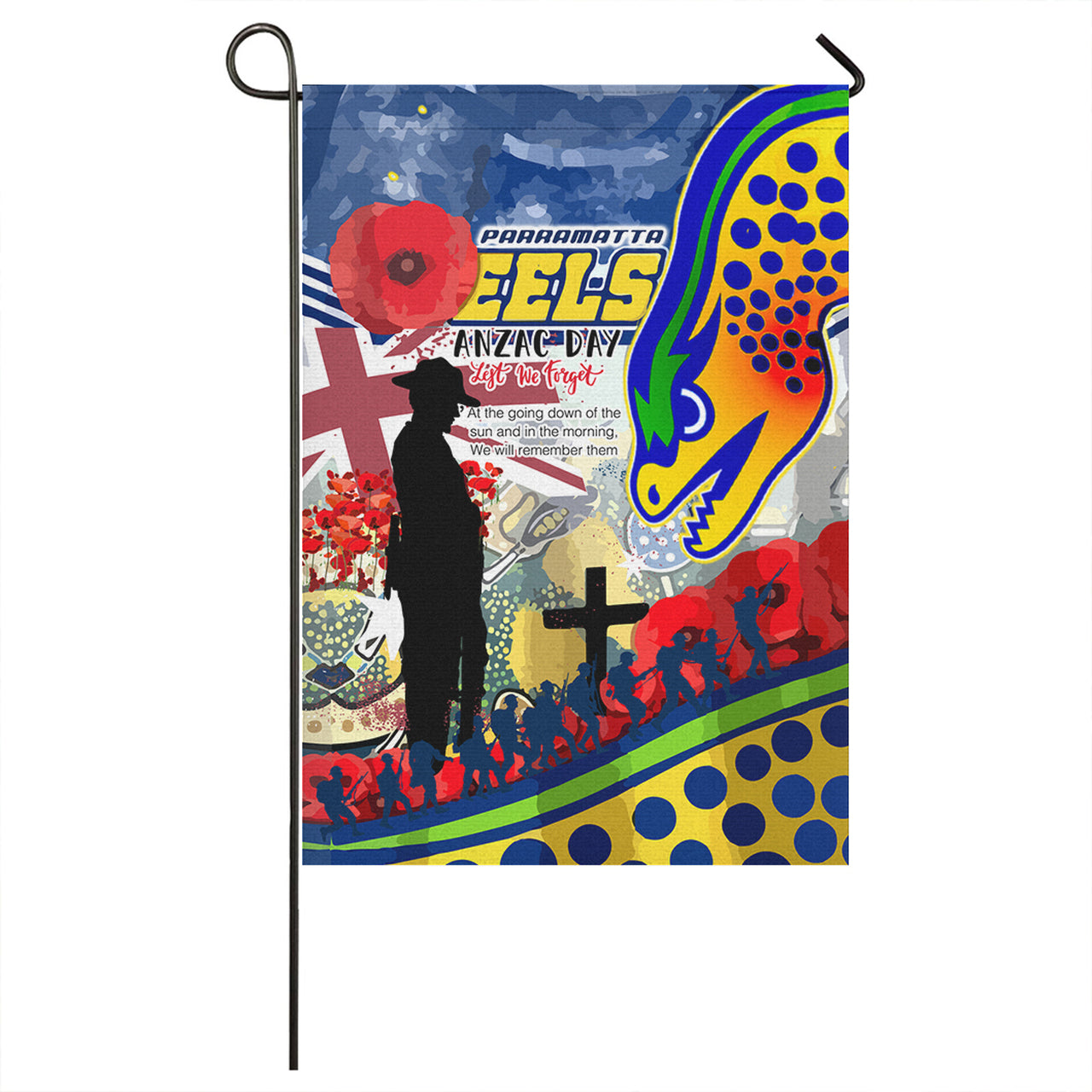 Eels Rugby Australia ANZAC Day Lest We Forget Flag - Remembrance Eels With ANZAC Poppy Watercolour Style RLT13 - Vibe Hoodie Shop