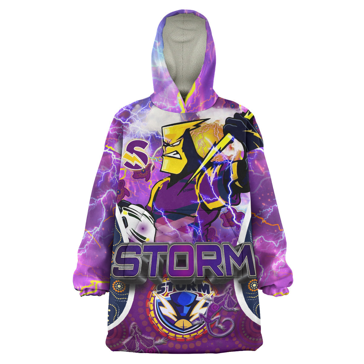 Storm Rugby Snug Hoodie - Custom Storm Man Thunder Power Mascot With Aboriginal Culture Personalised Name And Number Wearable Blanket Hoodie - Vibe Hoodie Shop