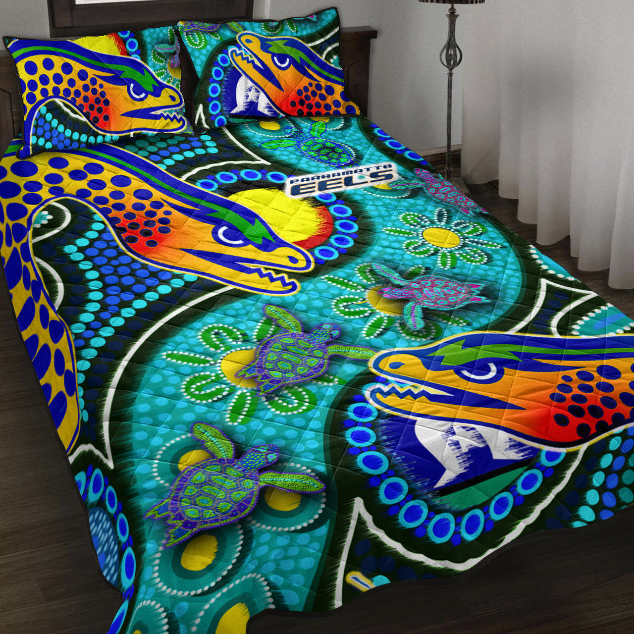 Eels Rugby Quilt Bed Set - Indigenous Eels With Aboriginal and Torres Strait Islanders Flag RLT13 - Vibe Hoodie Shop